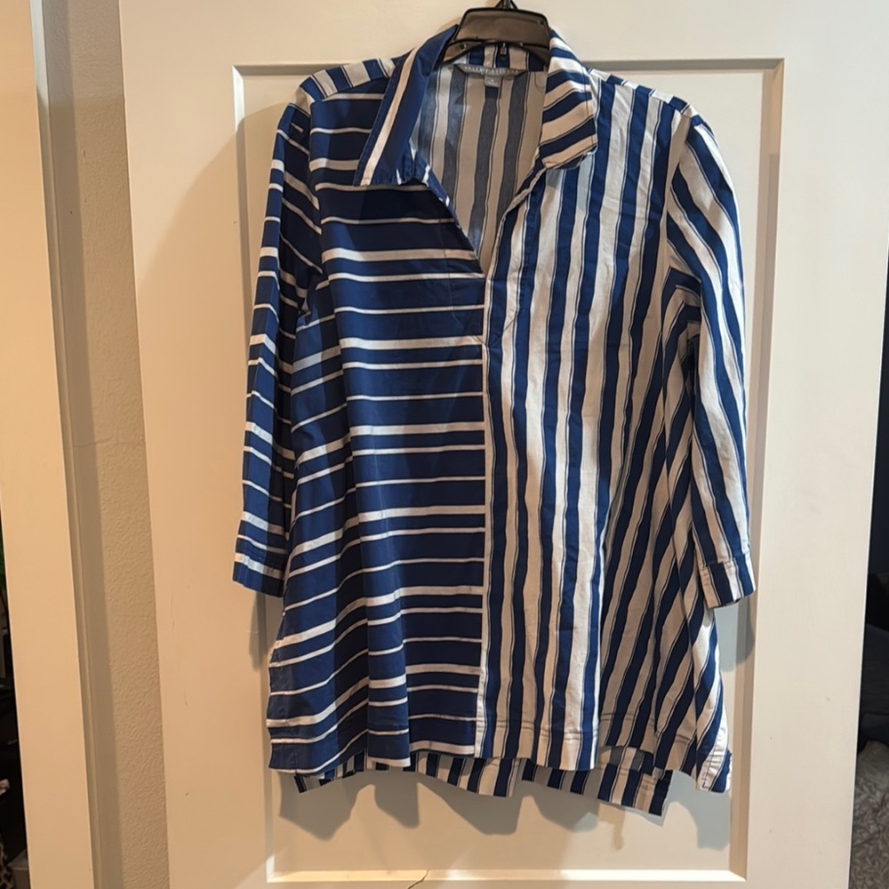 Blue and White Striped Men's Shirt